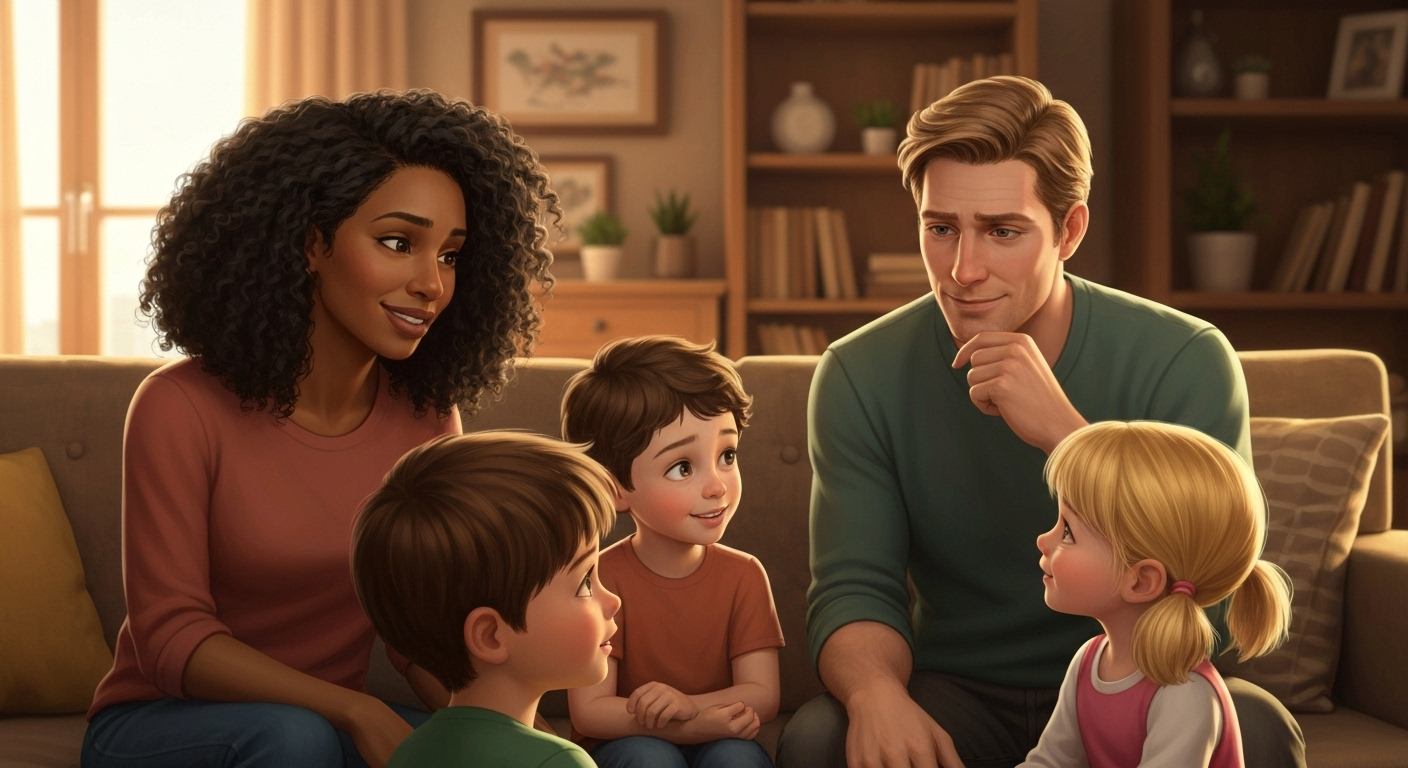 Family sharing warm interaction at home