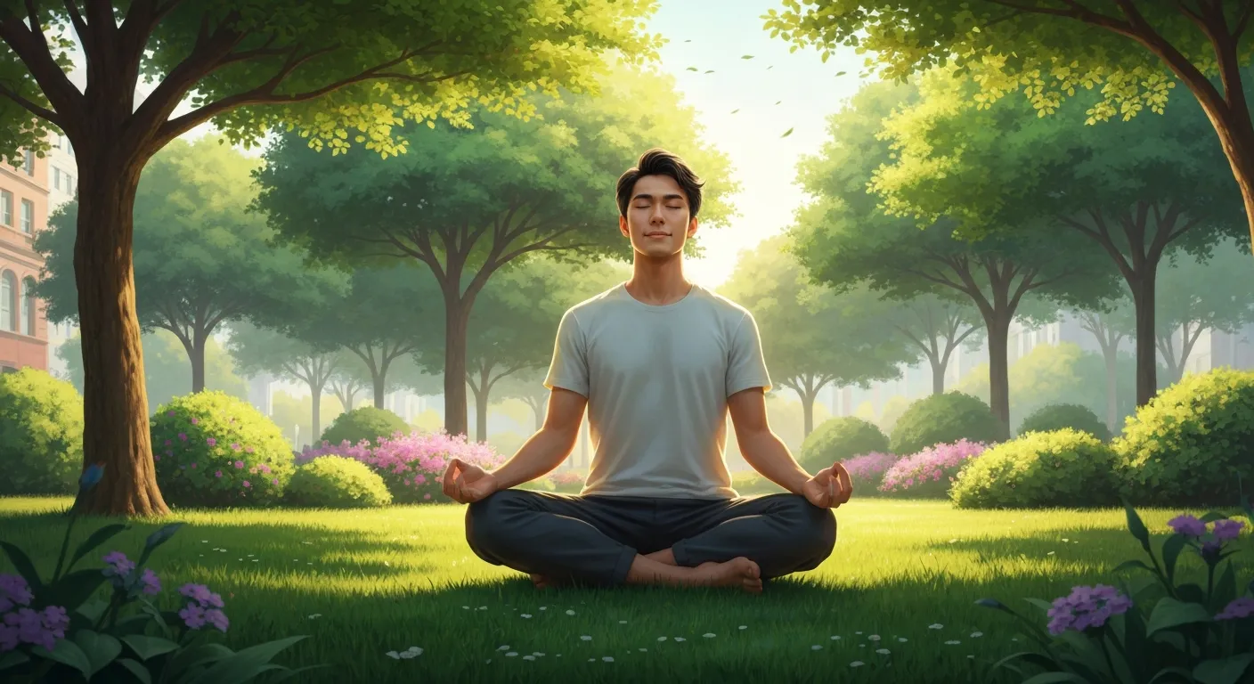 Person meditating in city park