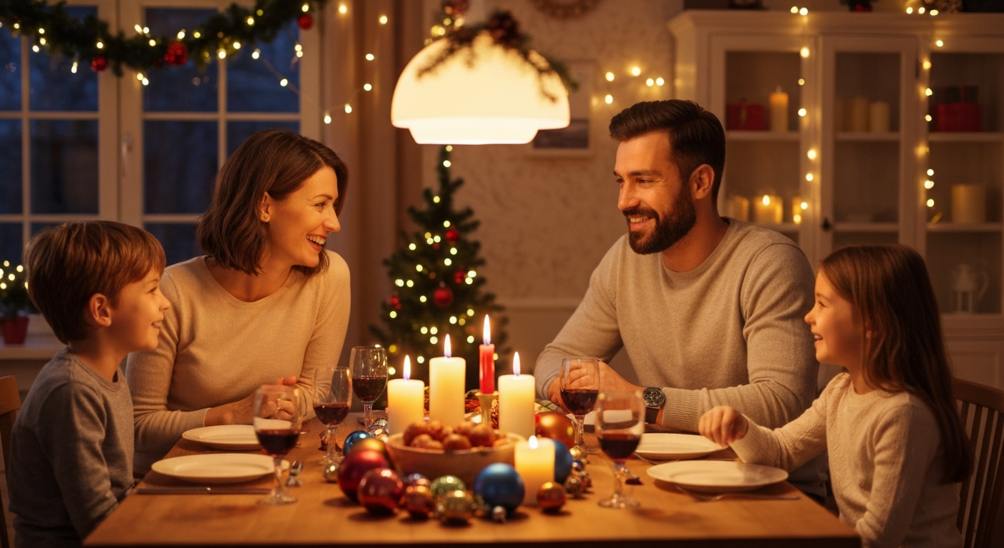 Family at festive holiday table