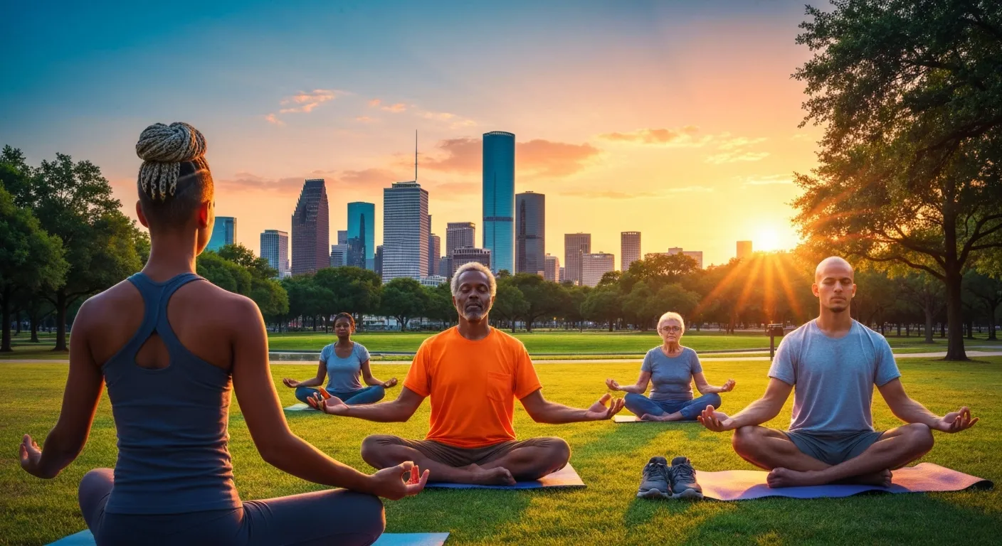 Houston group relaxing outdoors