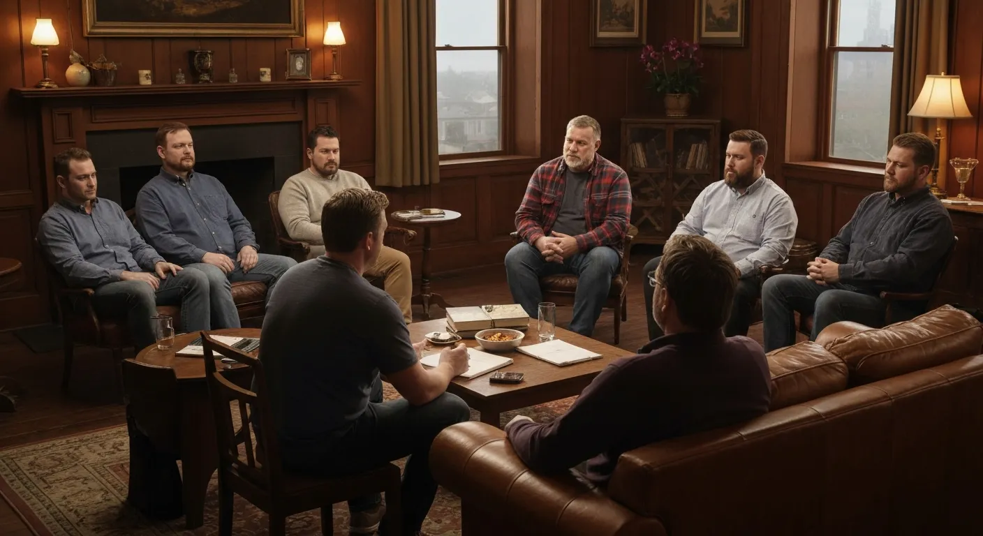 Men sharing emotions at table