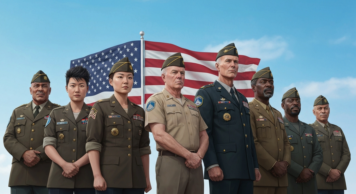 Diverse veterans with American flag