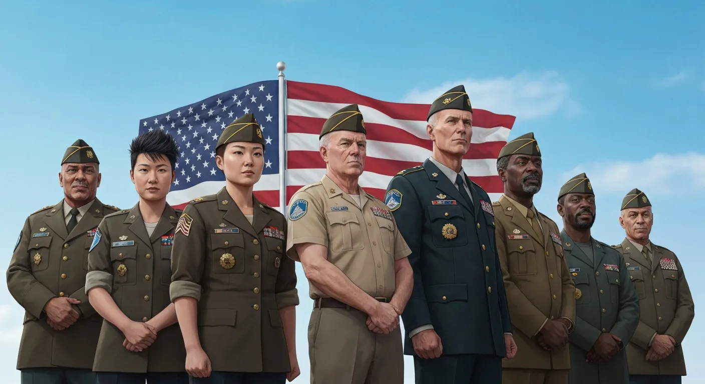 Diverse veterans with American flag