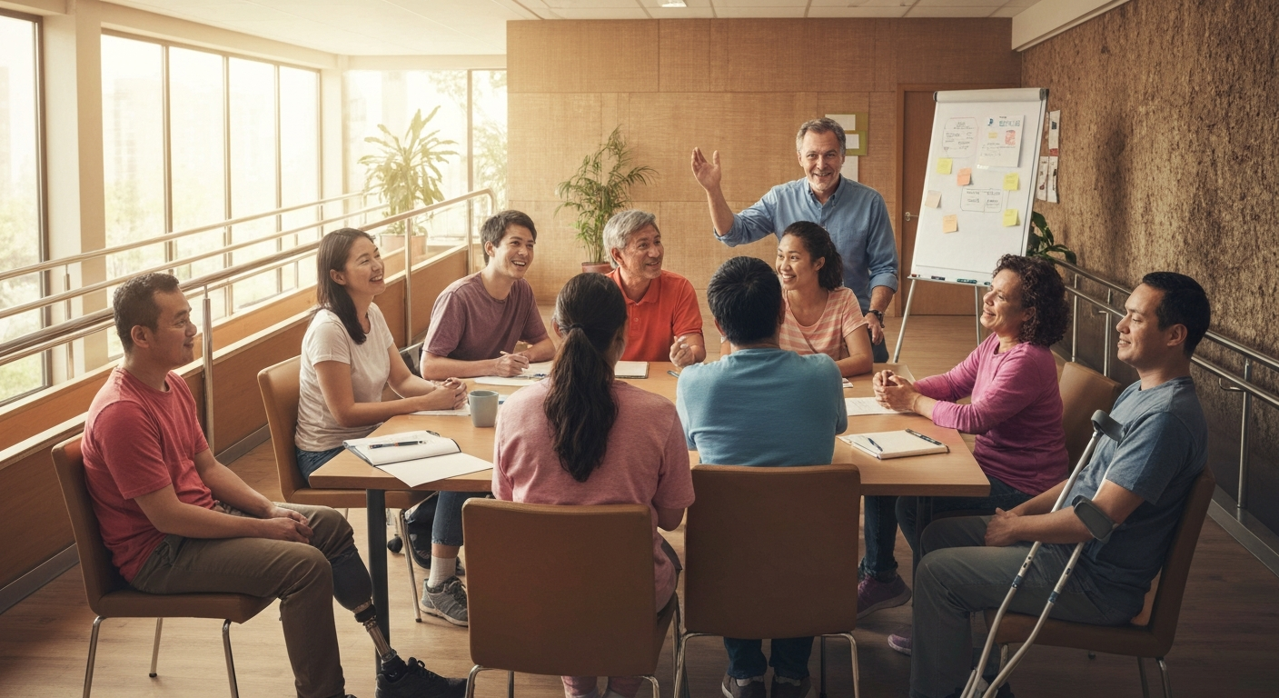 Disabled clients in accessible therapy session
