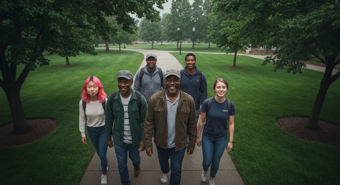 College students on cloudy campus