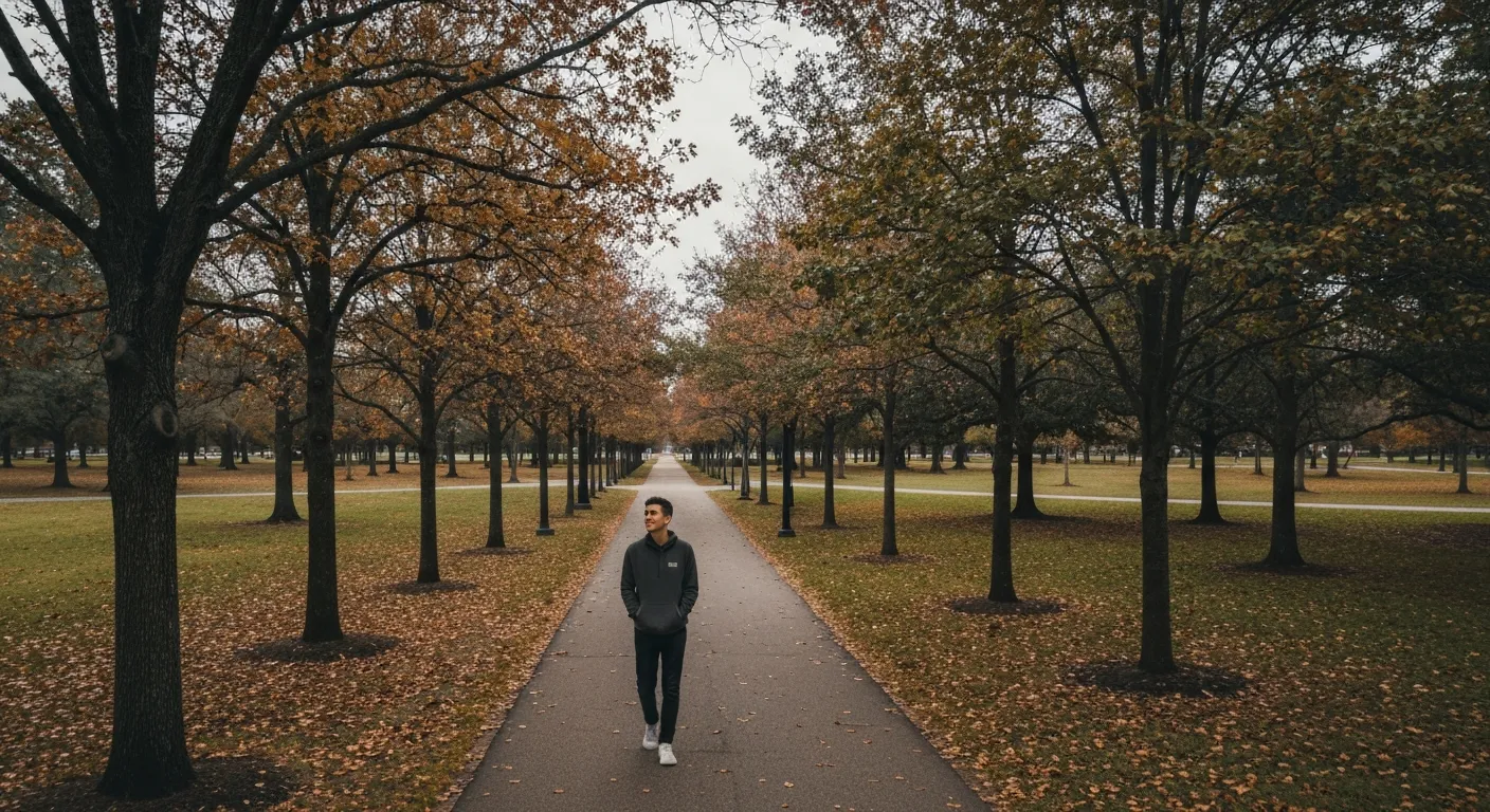 person walking Houston park autumn