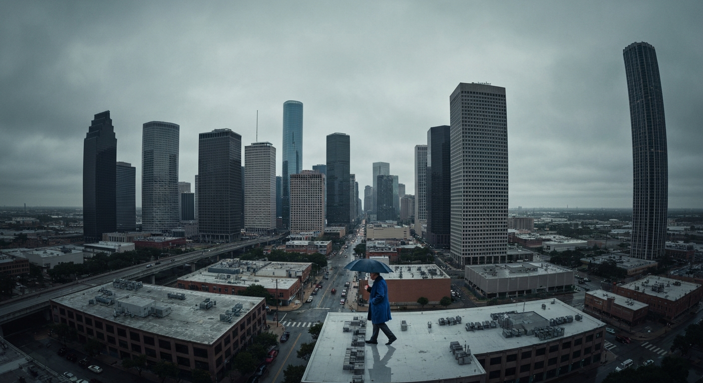 Houston cityscape with umbrella