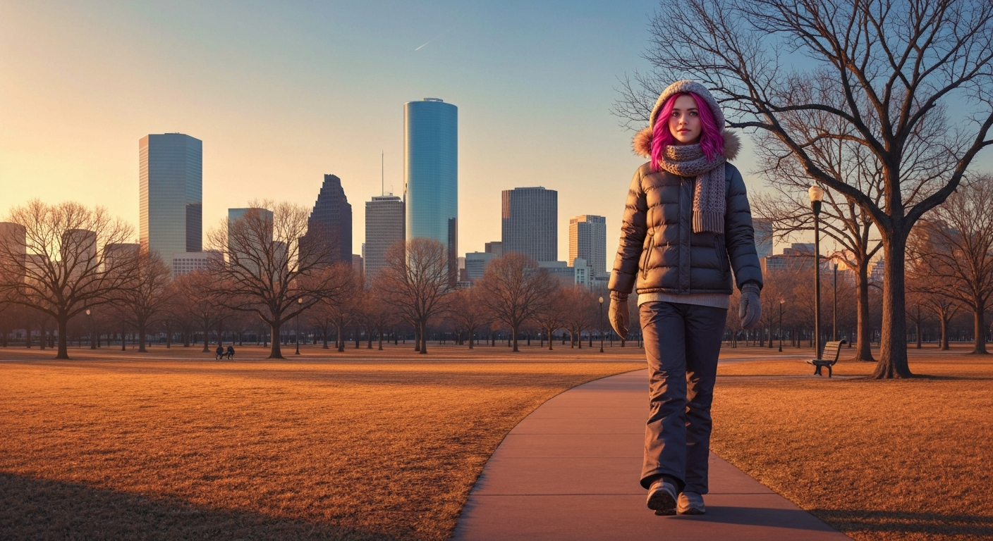 Teen walking in Houston winter park