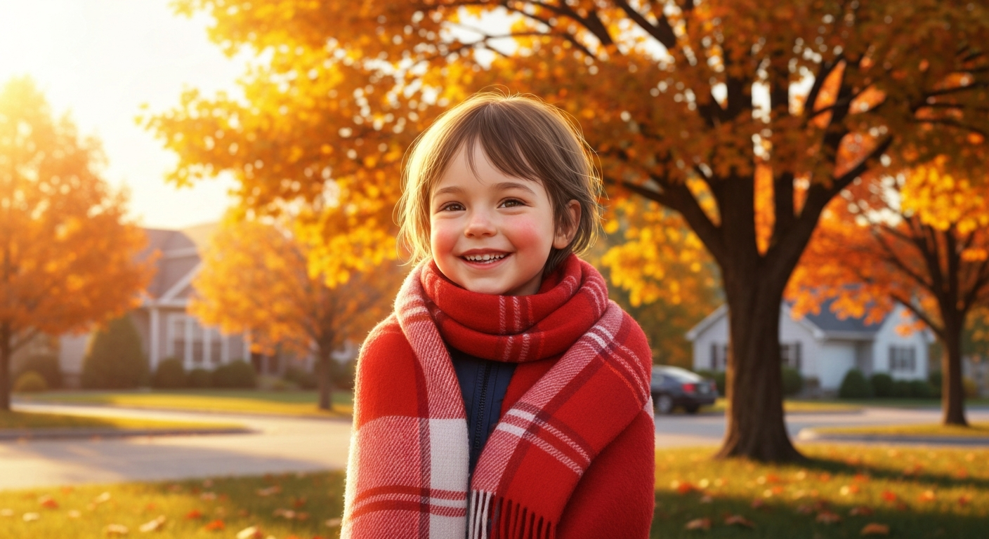 Happy child autumn scarf