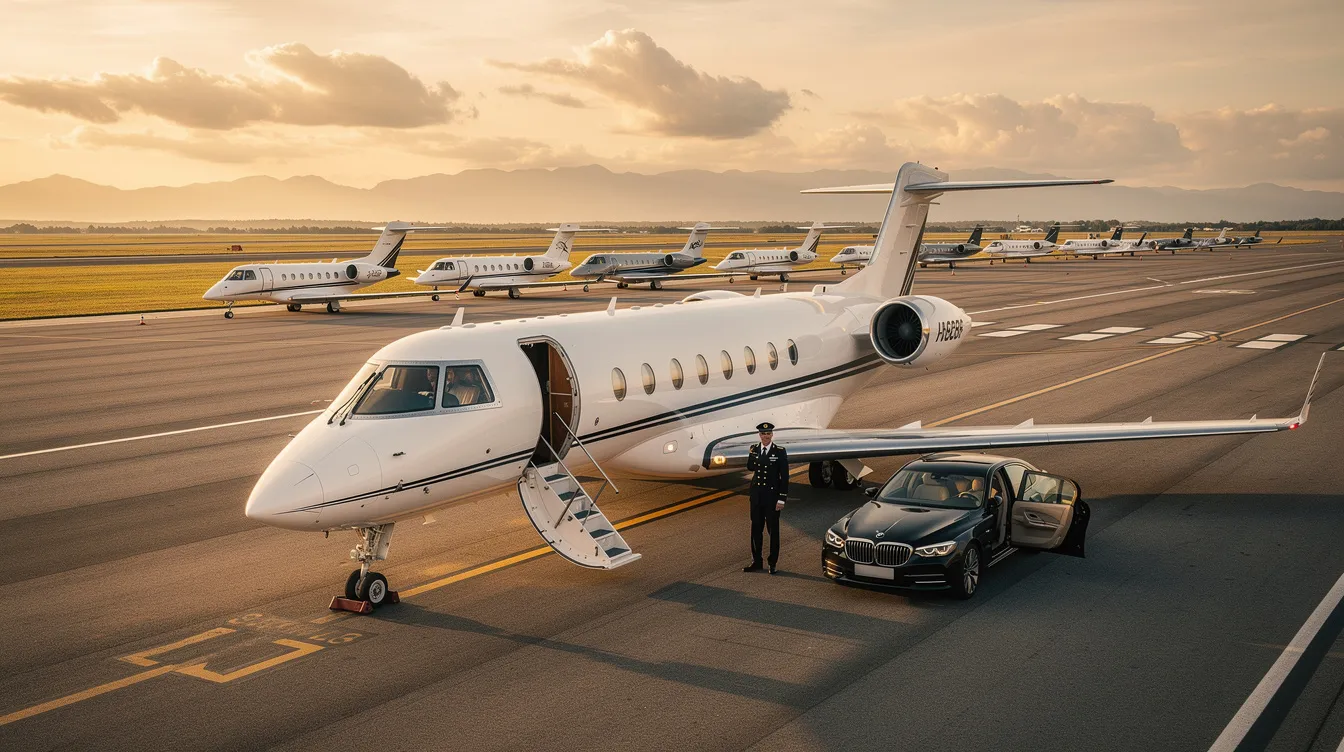 The image depicts a luxurious private jet interior, showcasing spacious and customizable interiors designed for discerning travelers. With plush seating and advanced technology, this flying palace offers unmatched comfort and personalized service for business travel and long-haul flights.