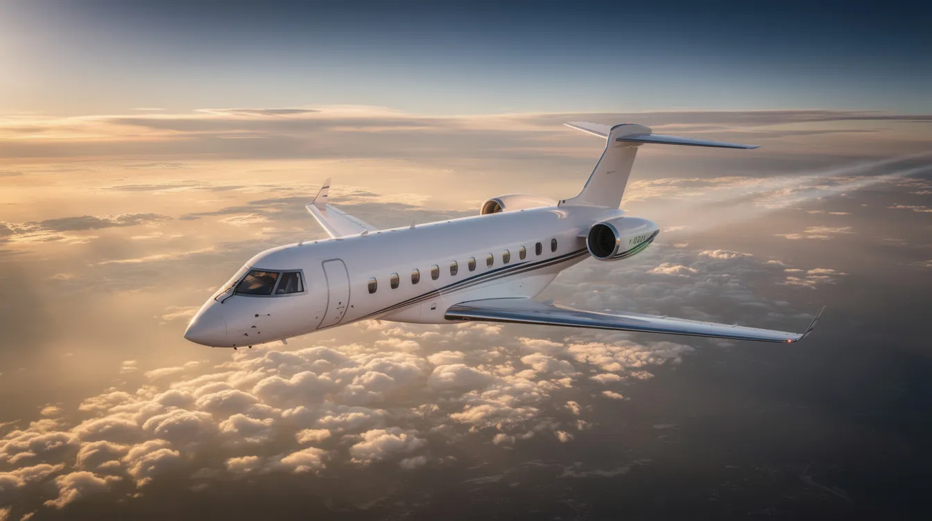 The image features a sleek private jet parked in a hangar, showcasing its modern design and impressive performance capabilities. This aircraft is available for sale, providing potential buyers with a unique opportunity to own a high-quality airplane ready for flight.