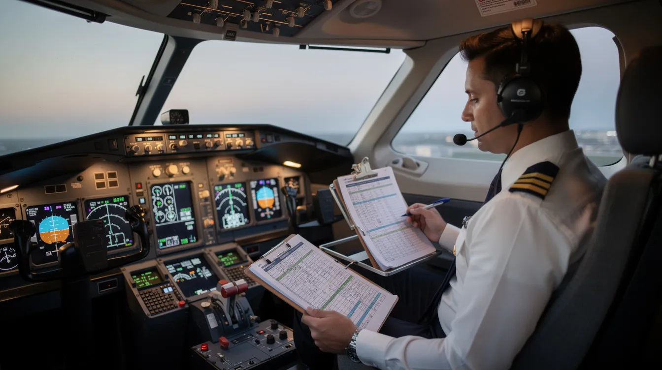 A pilot is seated in the cockpit of a compact jet, reviewing aircraft documents to ensure efficient operation of the light jet, which is designed for single pilot use and can accommodate up to six passengers. The image highlights the practical choice of a small private jet, emphasizing its fuel efficiency and lower operating costs for personal use in the aviation industry.