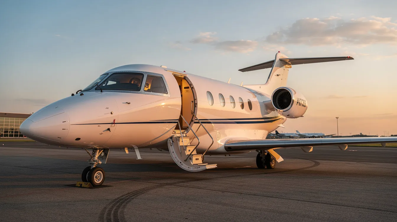 The image depicts a sleek private jet, valued at one million dollars, showcasing its modern design and spacious cabin space. This very light jet is perfect for short business trips and offers efficient fuel costs, making it an appealing option in the private jet market.
