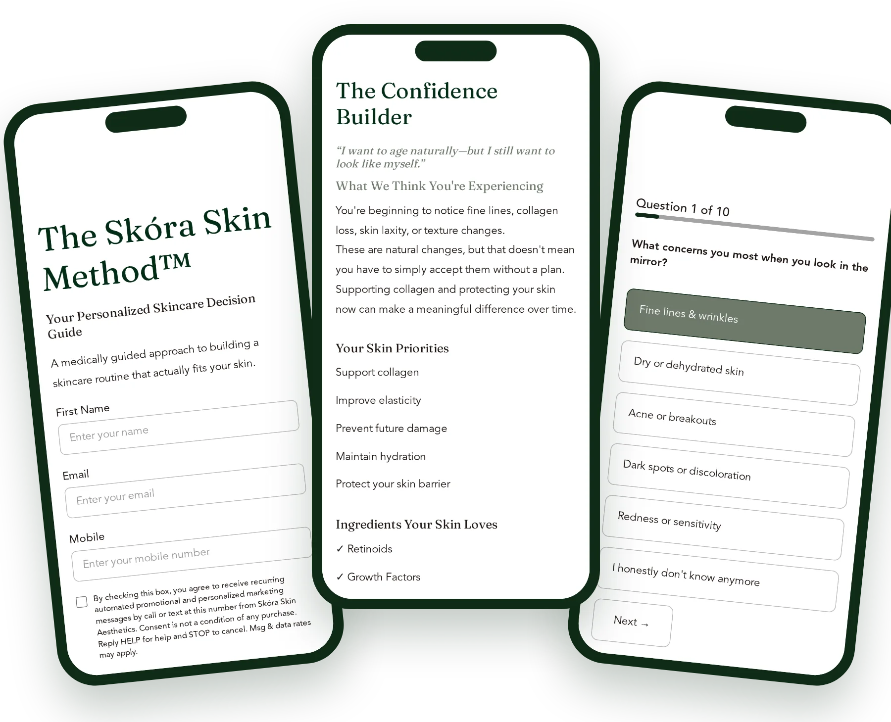 Skóra Skin Quiz on a phone: personalized Skin Roadmap results