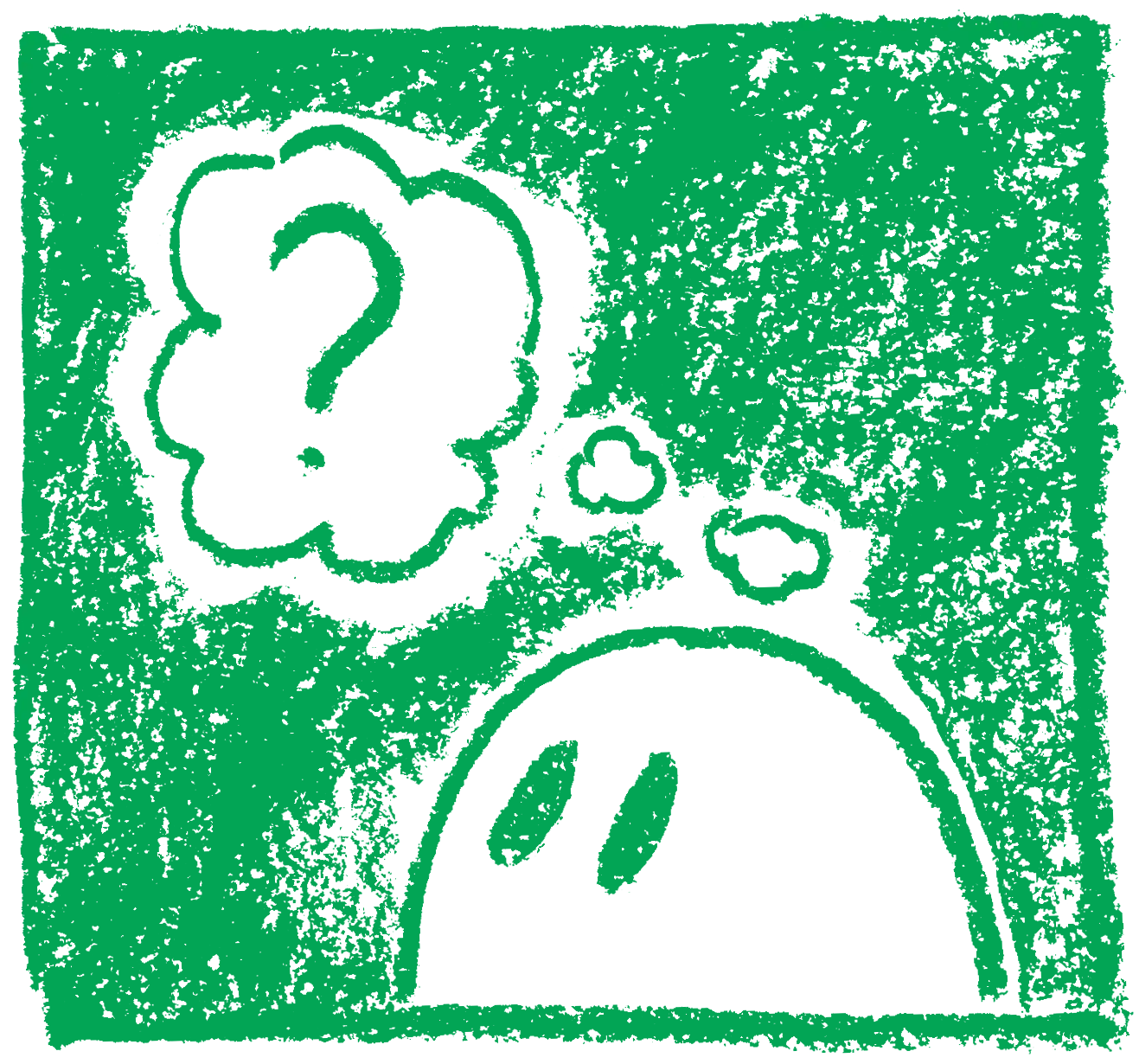 A green charcoal illustration of a person thinking.