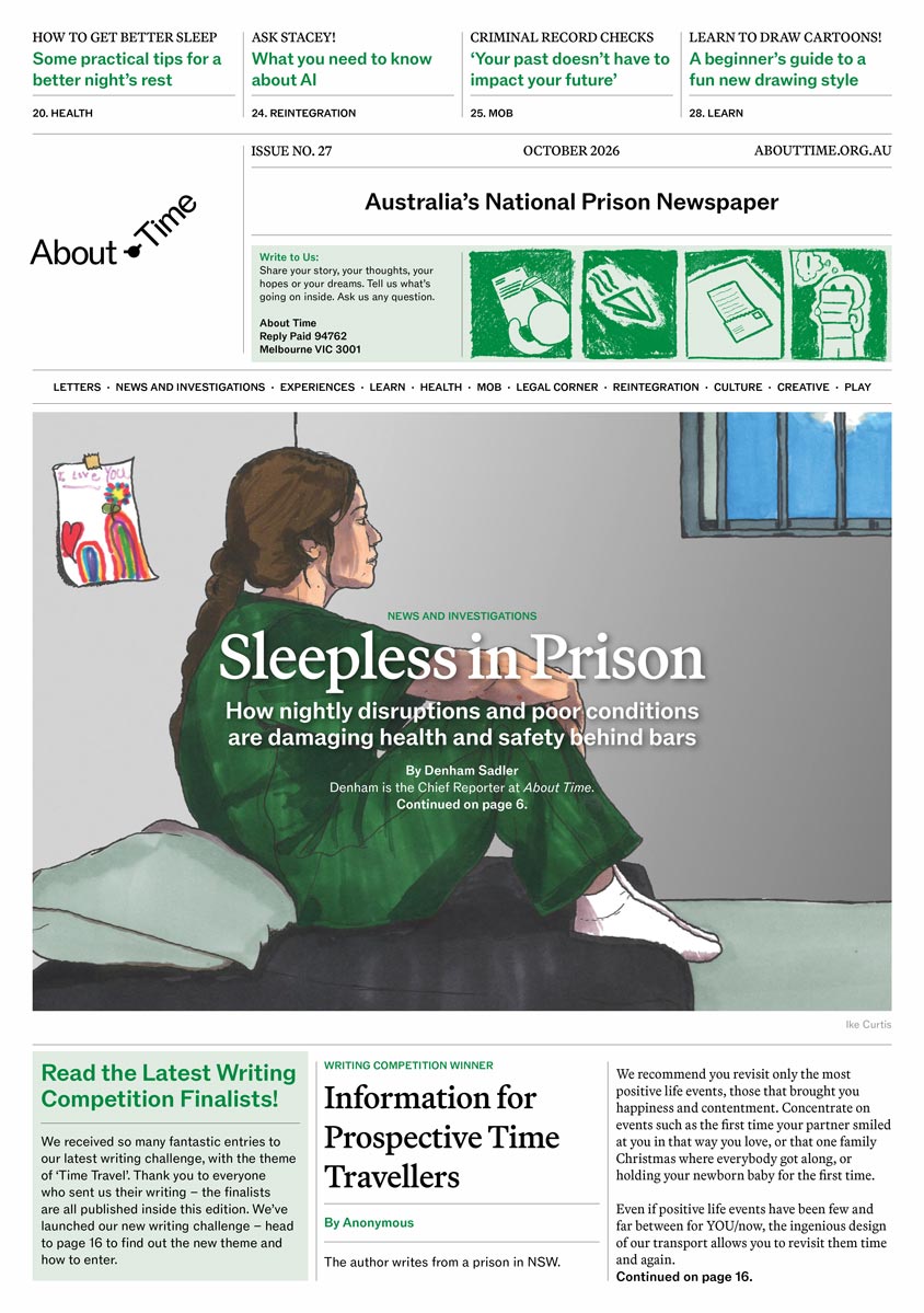 The front cover of Issue No. 27 of About Time, Australia's National Prison Newspaper.