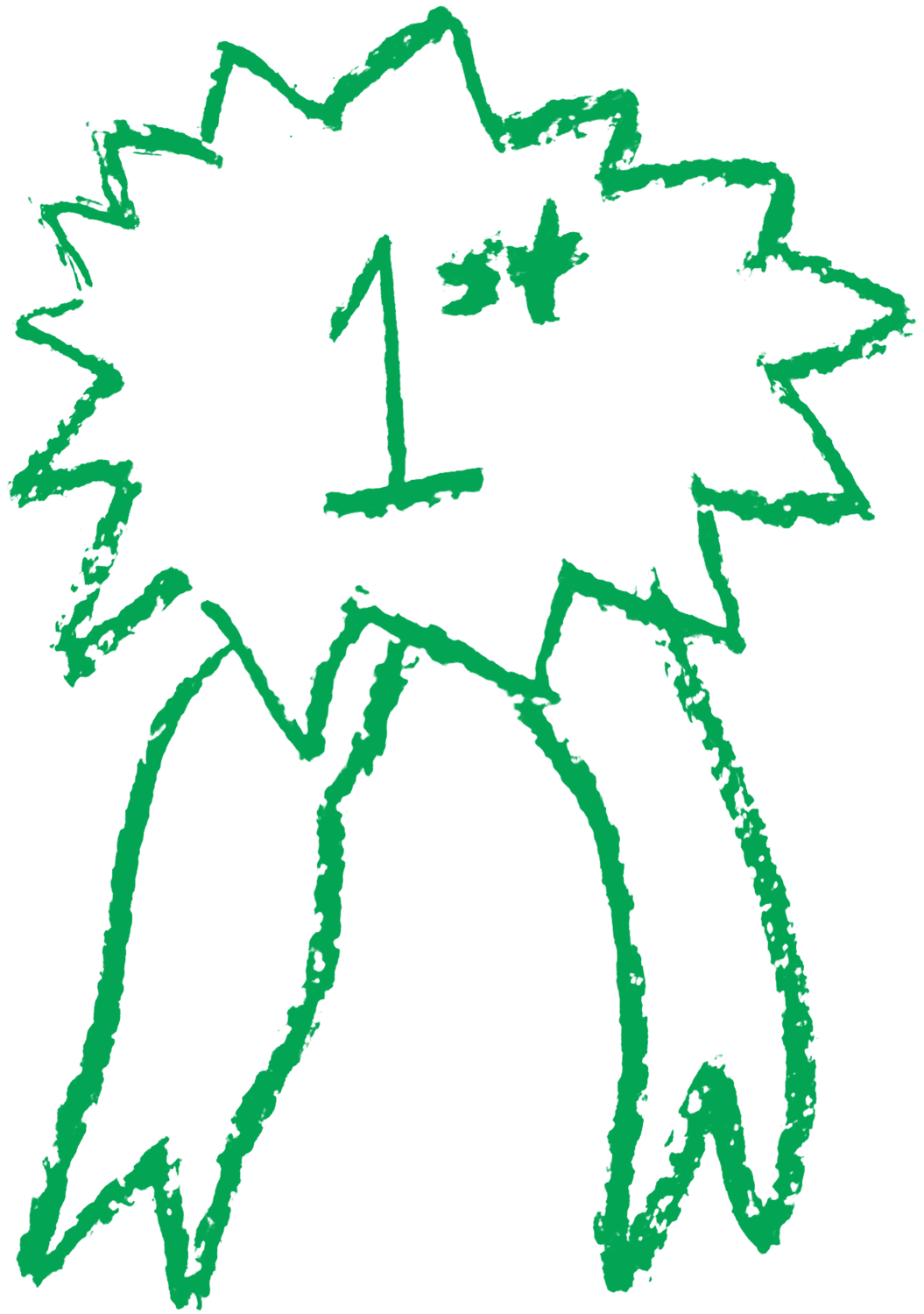 A green charcoal illustration of a first place badge.