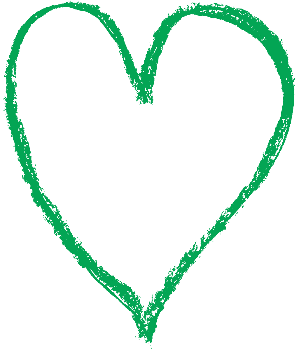 A green charcoal illustration of a love heart.