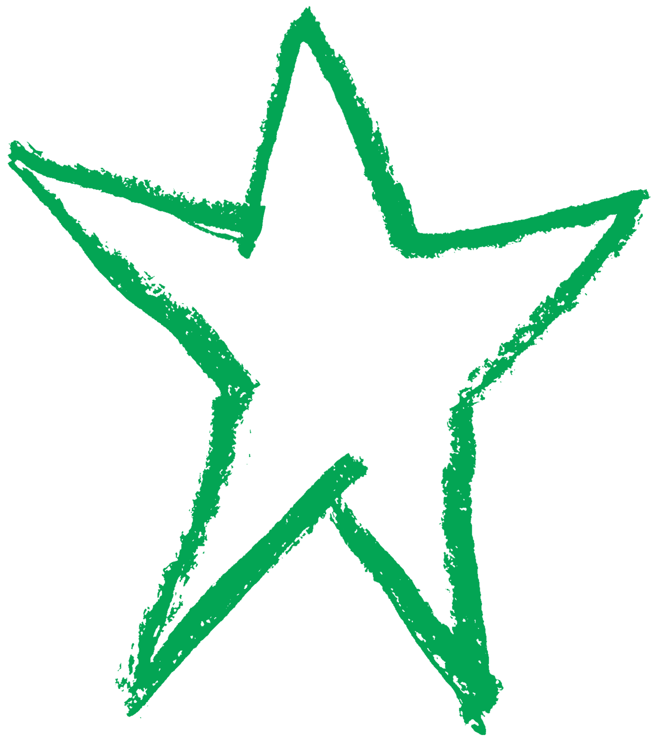 A green charcoal illustration of a star.