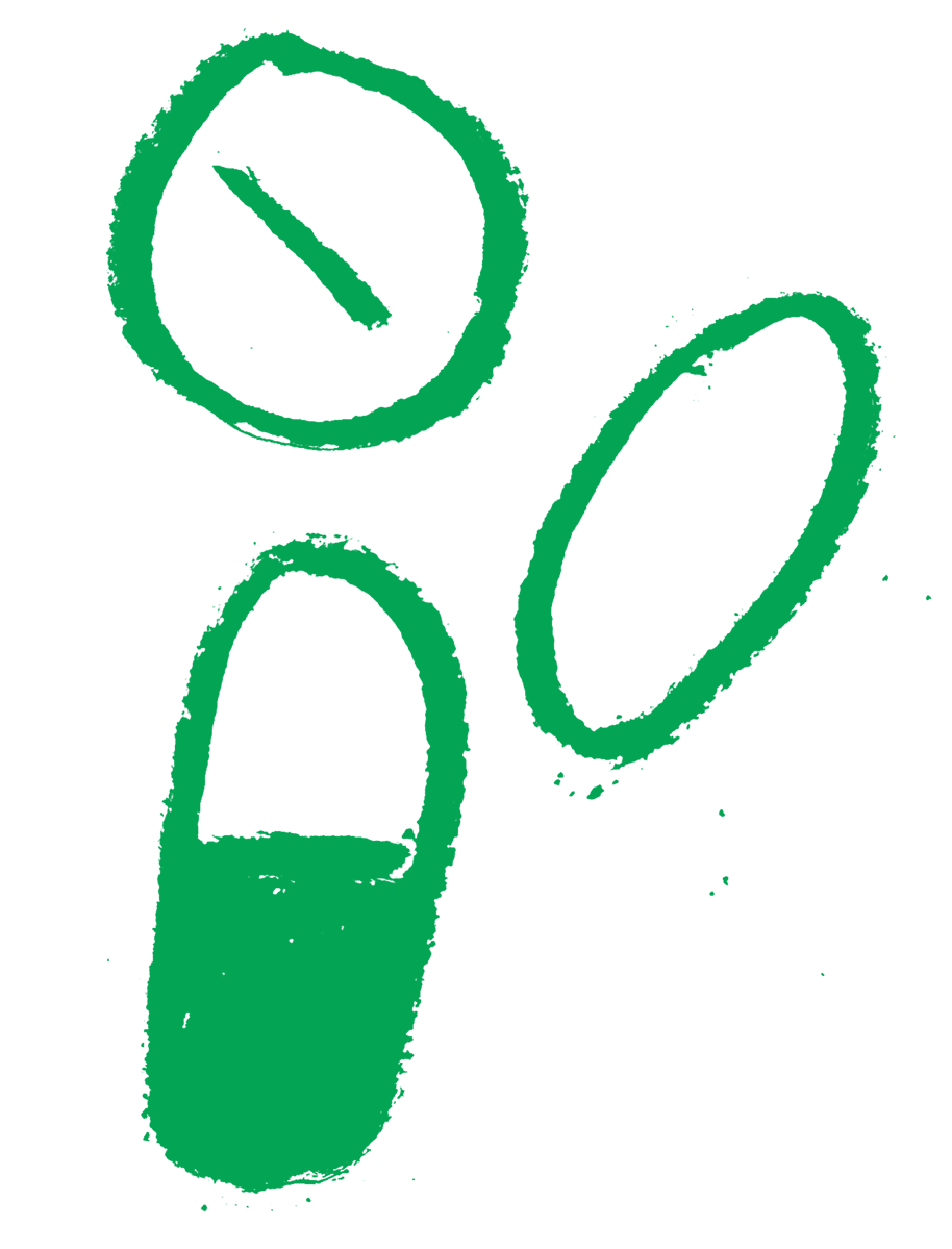 A green charcoal illustration of medication.