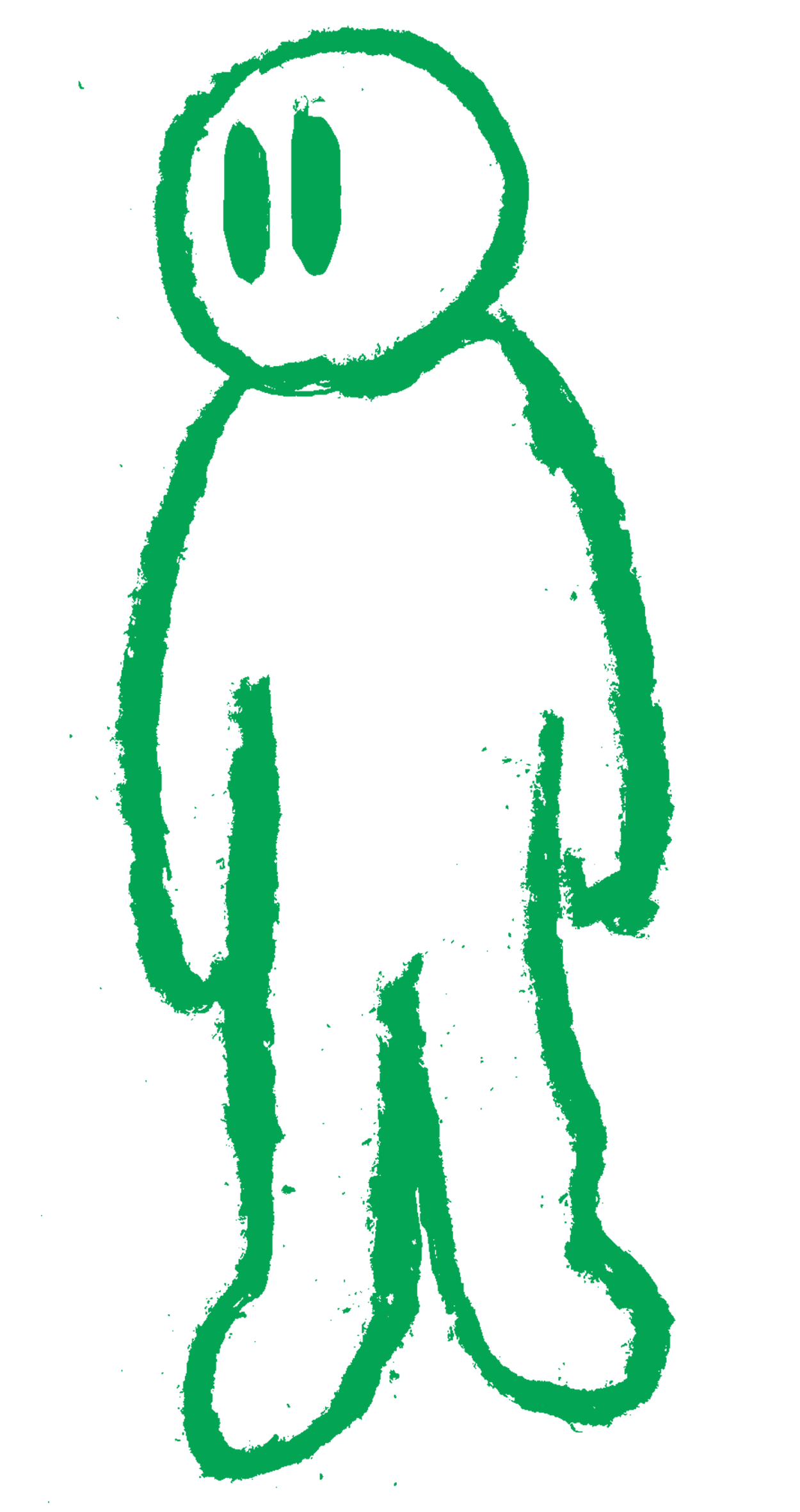 A green charcoal illustration of a person, looking to the left.