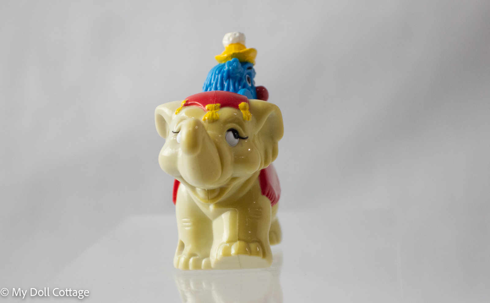 Front view of 1989 McDonald’s Circus Parade elephant Happy Meal toy with Fry Guy rider