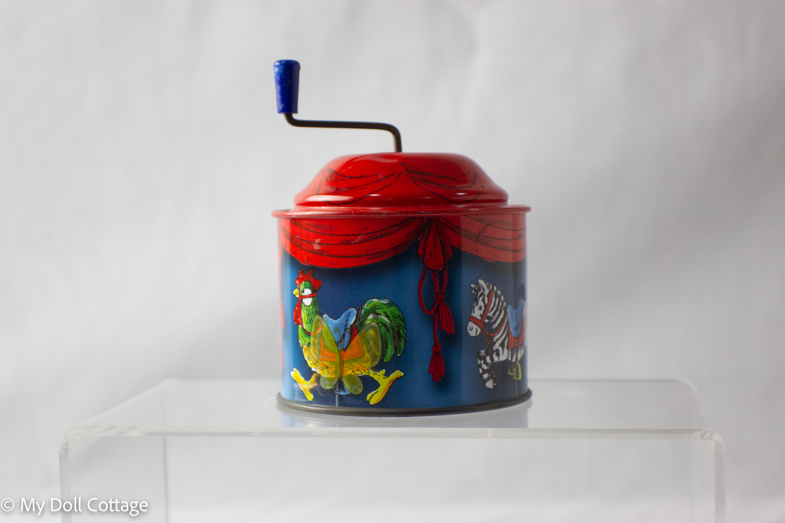 c.1950s Wind-Up Barrel Chime Toy – Carousel Circus Animals, Germany