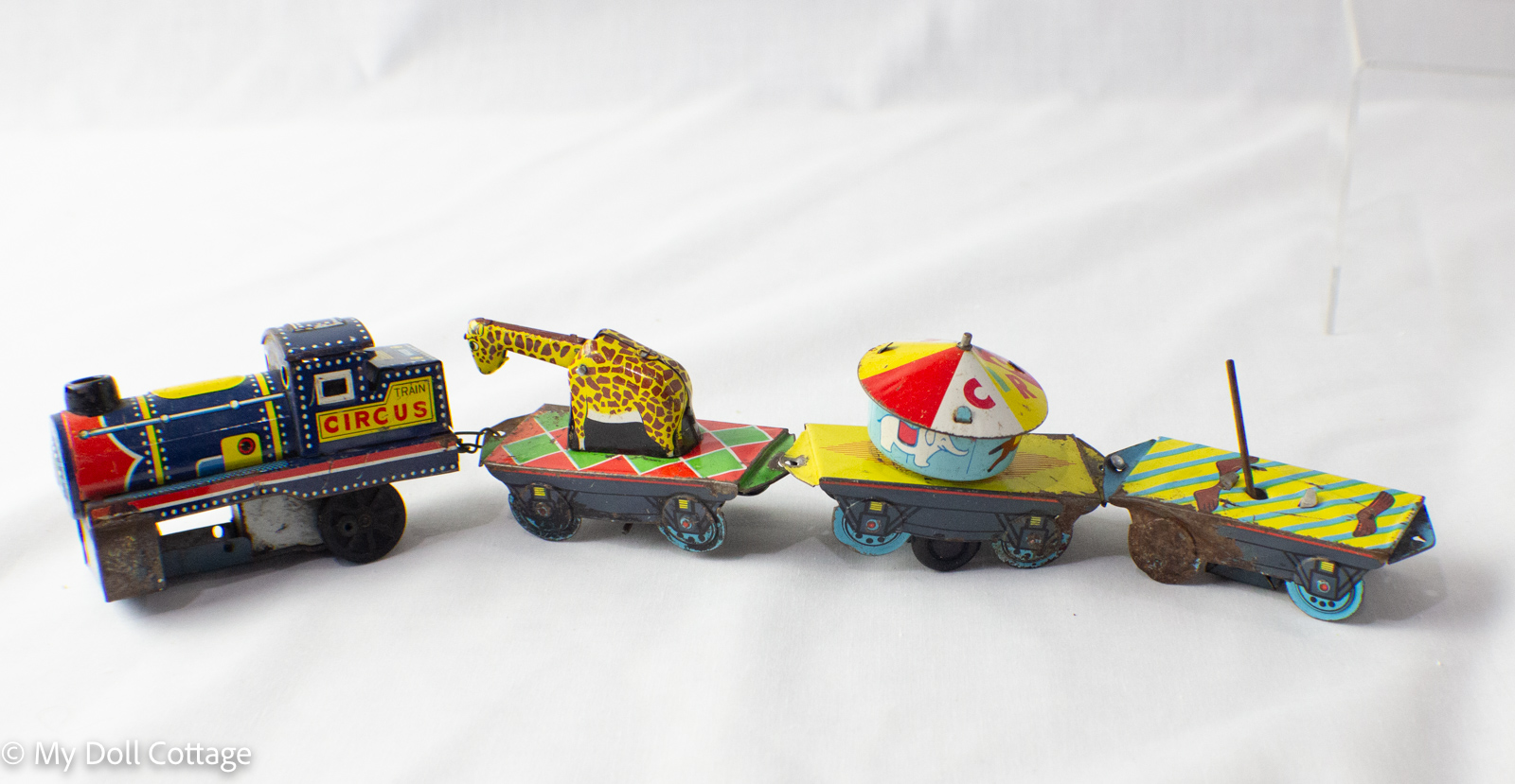 1950's Friction Powered Lithographed Tin Circus Train with Carriages 