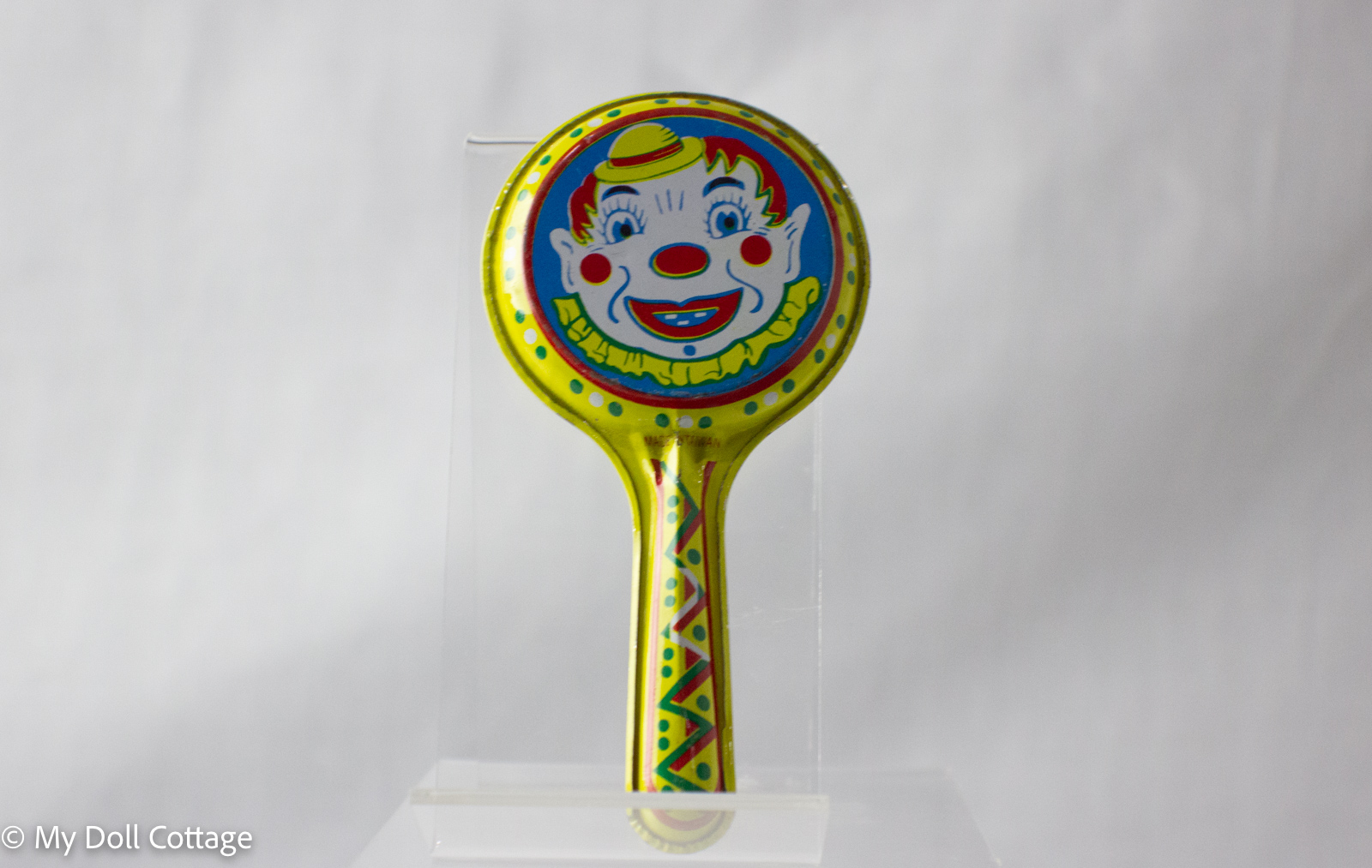 c.1950s Lithographed Tin Clown Rattle Noisemaker – Made in Japan