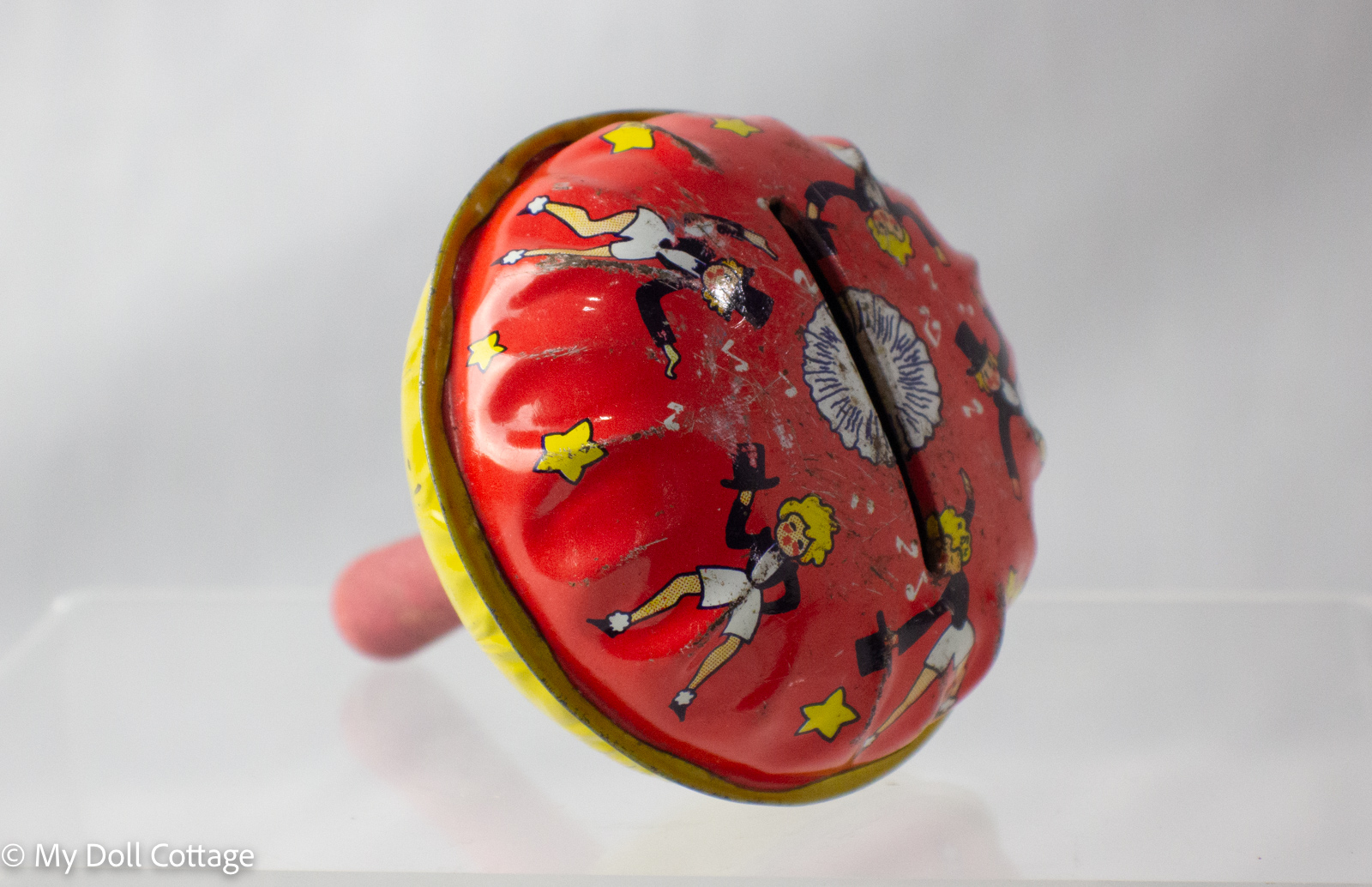 c.1960s Kirchof Newark Red and Yellow Lithographed Tin Noisemaker – Made in Hong Kong