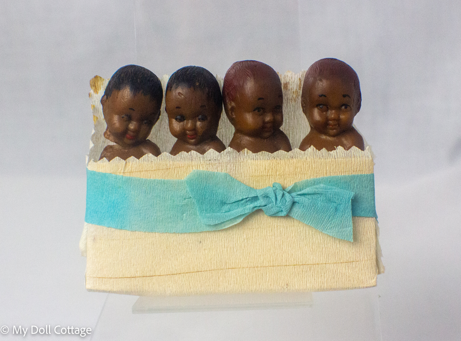 c.1940s Austrian Miniature Full Wax Baby Dolls in Original Presentation Box