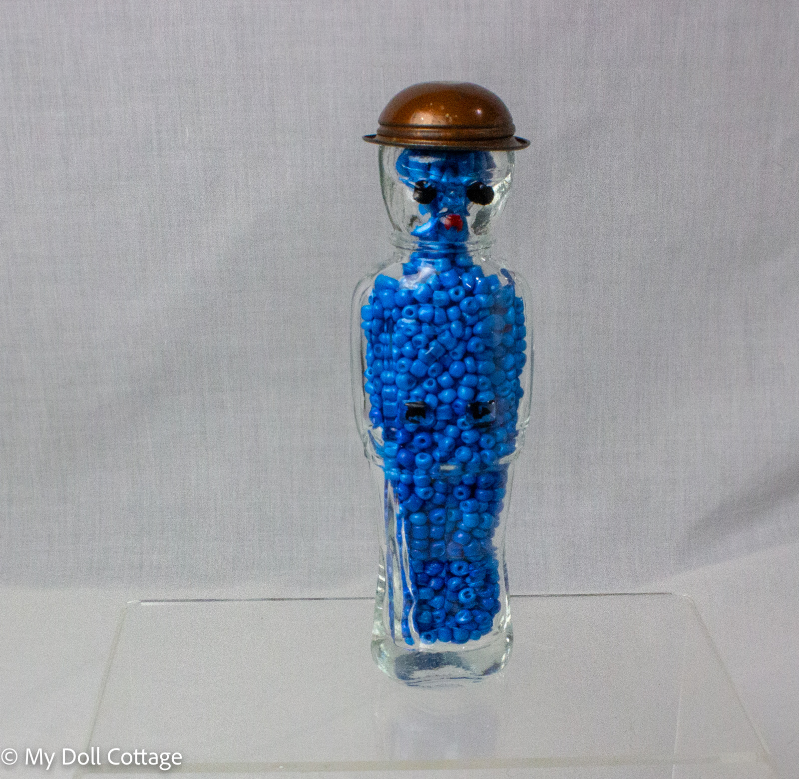 c.1920 Glass Soldier Candy Container with Metal Helmet
