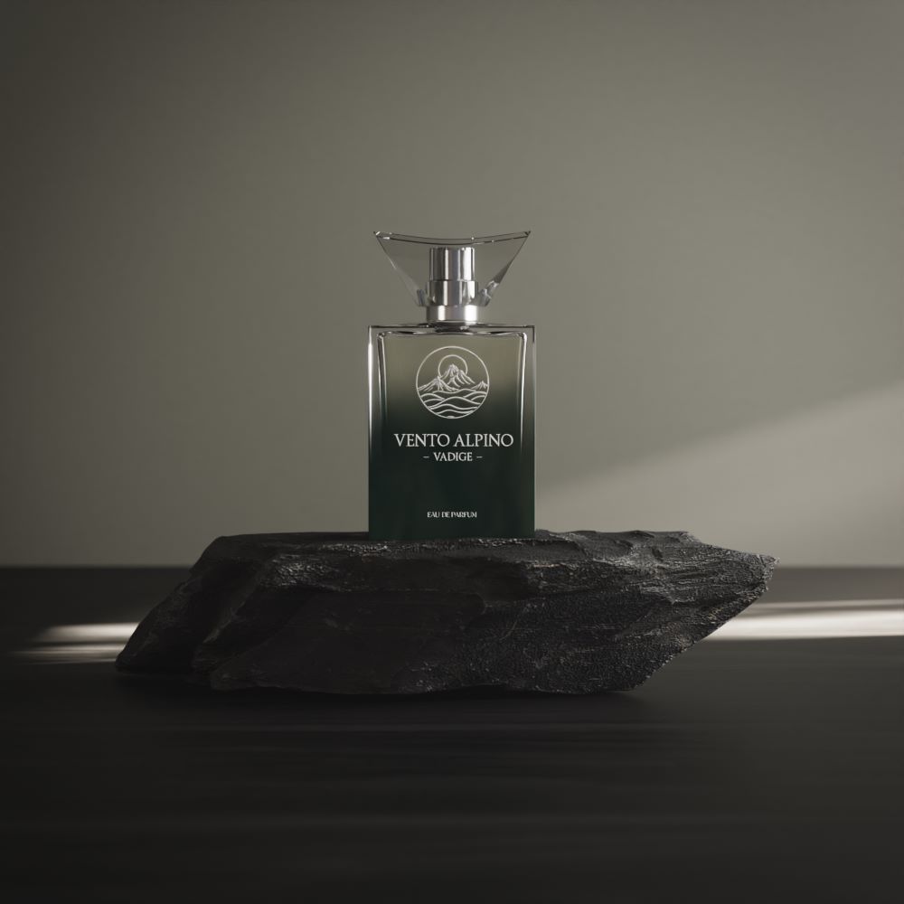 Vento Alpino perfume bottle on stone