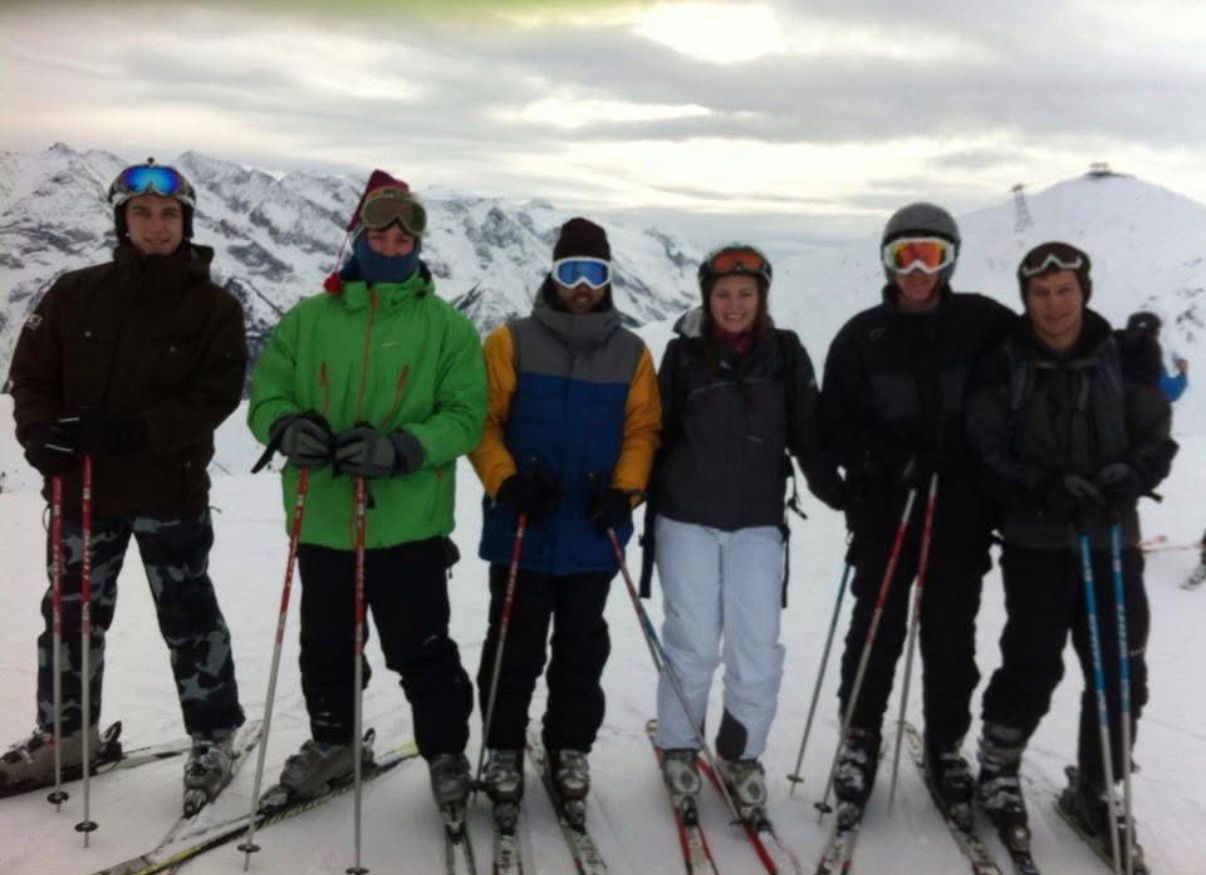 Anthony Whitfield skiing during a university ski trip to Mayrhofen, Austria, before deciding to pursue a career as a ski instructor.
