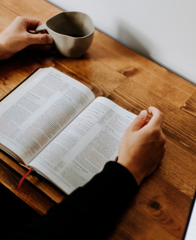 Lecture d'articles et d'études avec un café