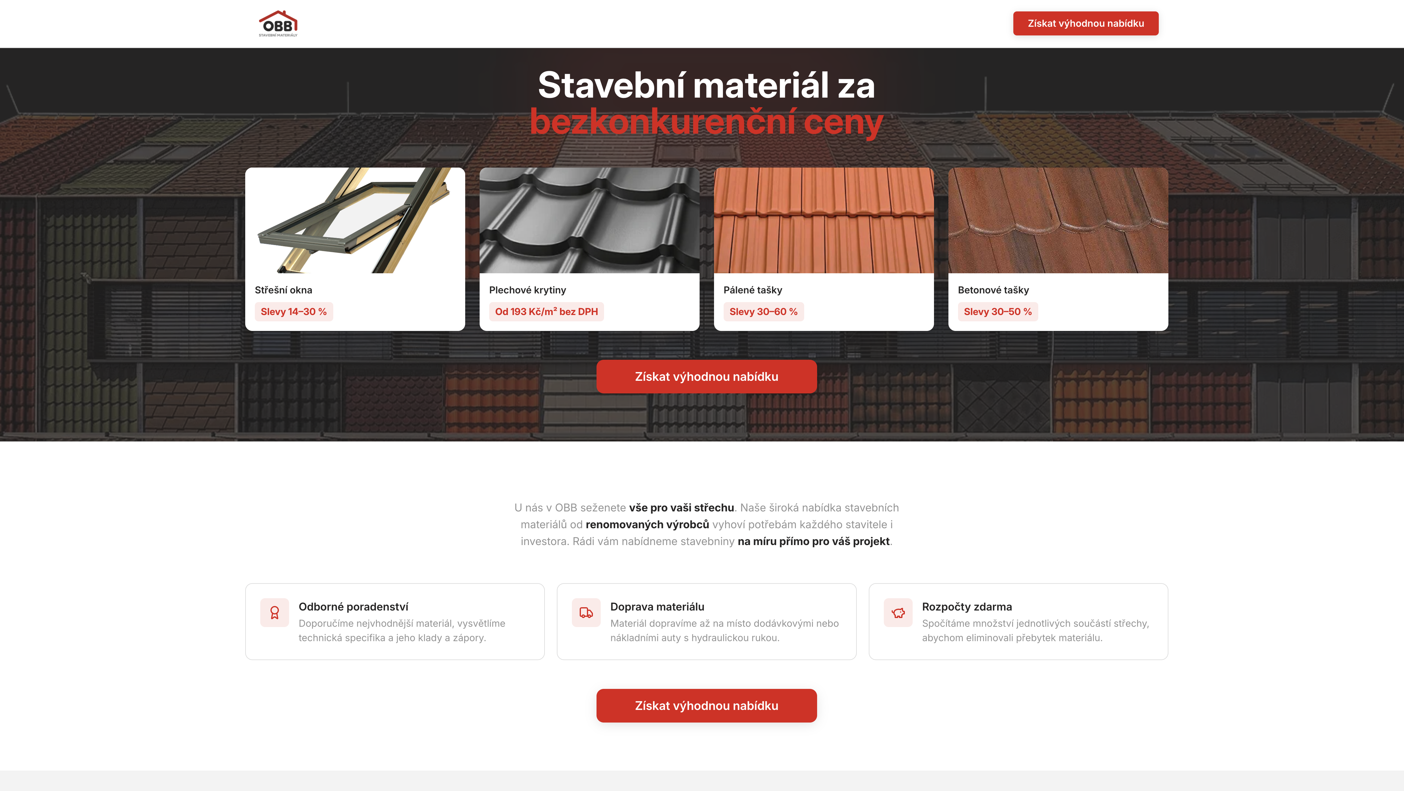 Hned na začátku landing page komunikujeme více typů sortimentu
