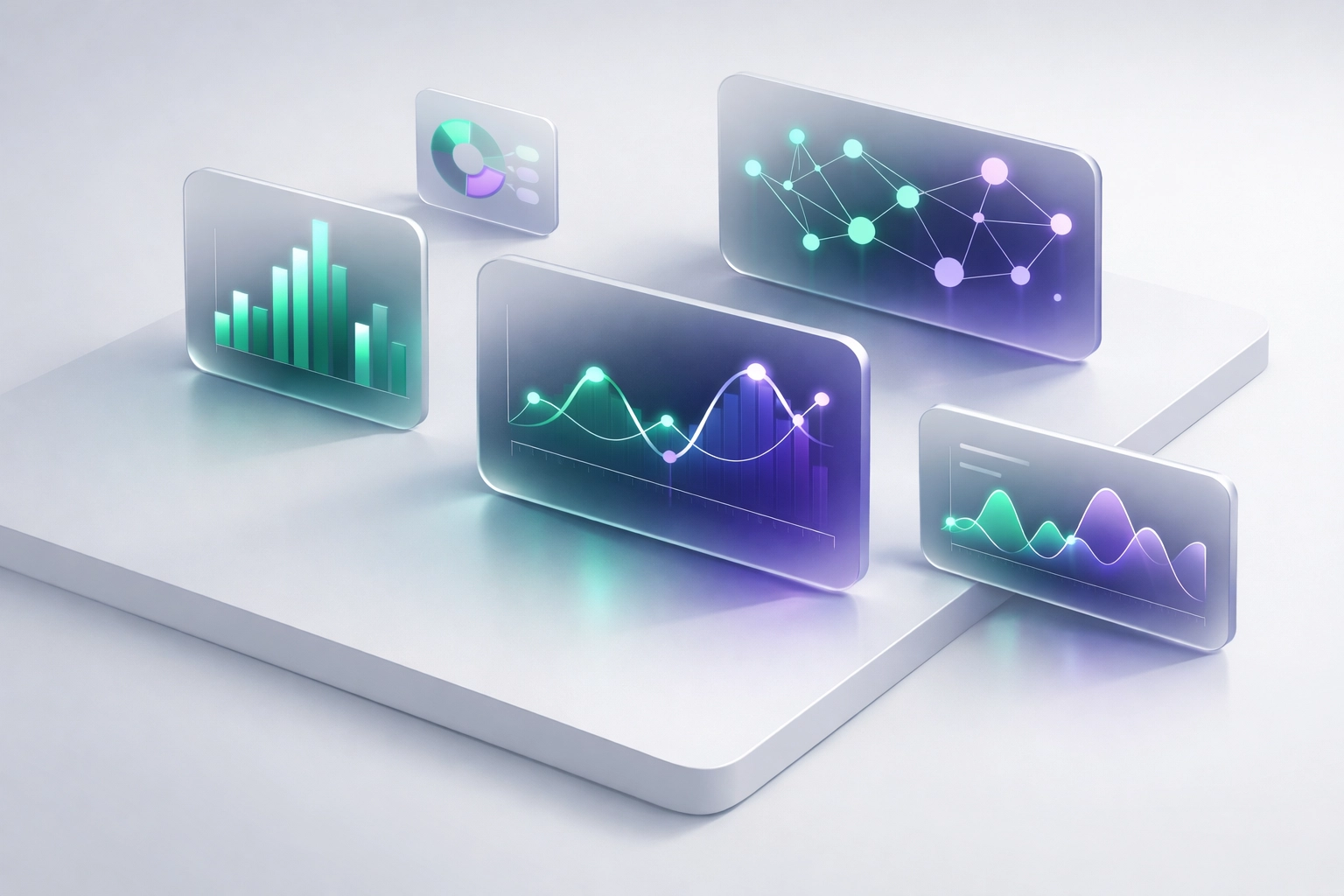 Floating data visualization cards showing recruitment market intelligence and talent acquisition insights.