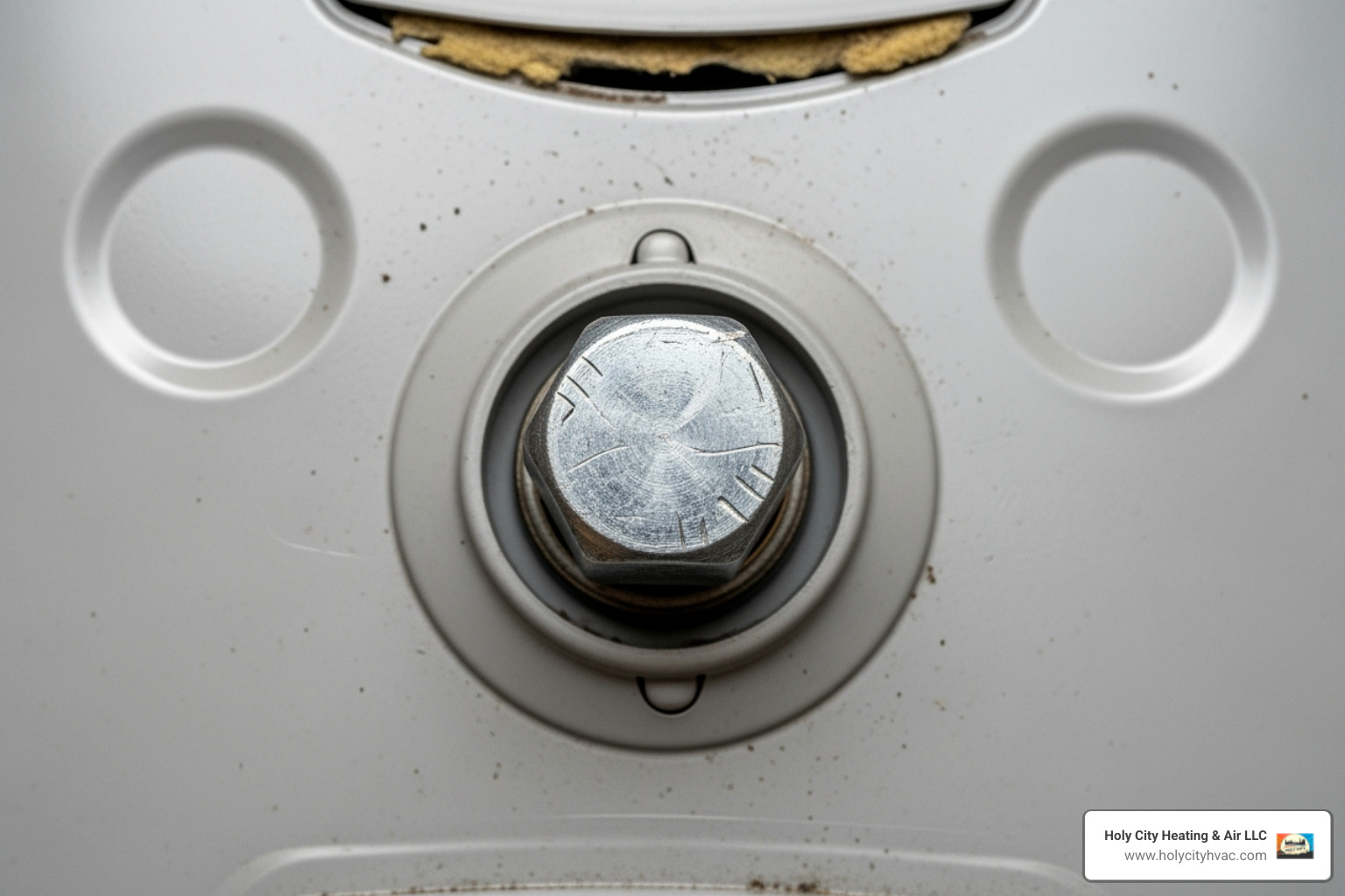 Image showing the location of the anode rod's hex head on top of a water heater - replacing water heater anode rod Image showing the location of the anode rod's hex head on top of a water heater - replacing water heater anode rod