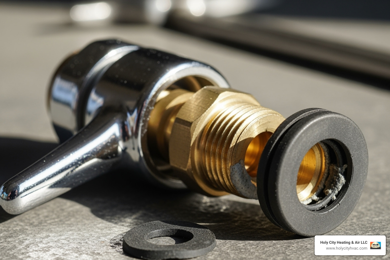 disassembled compression faucet showing the stem and washer - Leaky faucet fix disassembled compression faucet showing the stem and washer - Leaky faucet fix