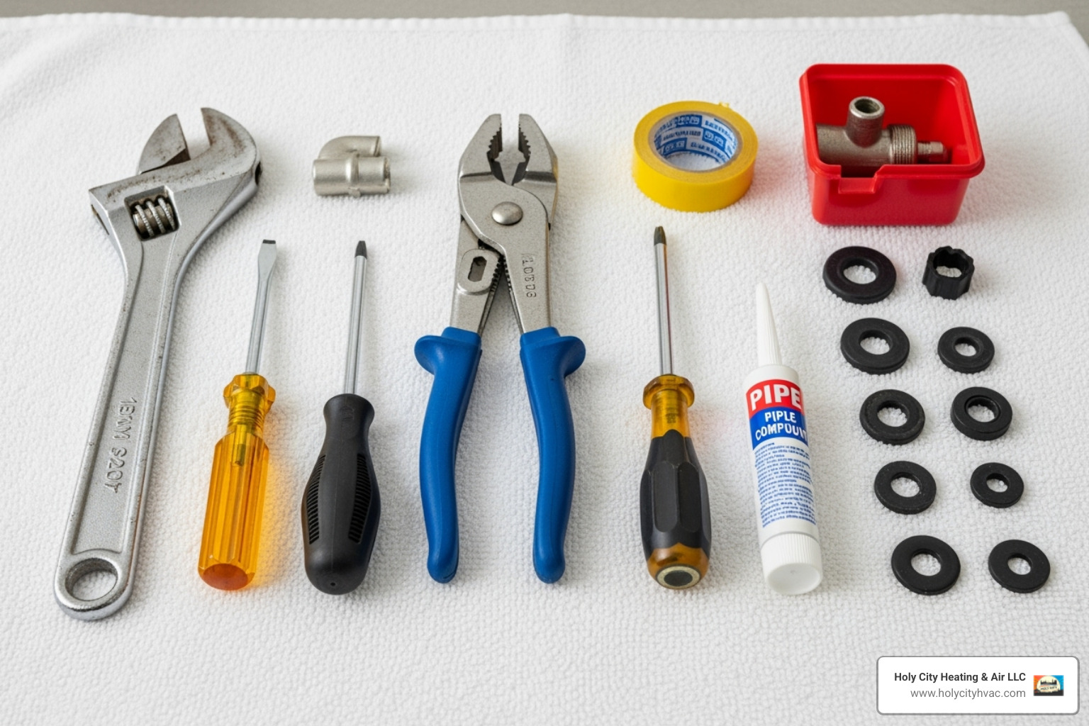 essential tools for faucet repair laid out on a towel - Leaky faucet fix essential tools for faucet repair laid out on a towel - Leaky faucet fix