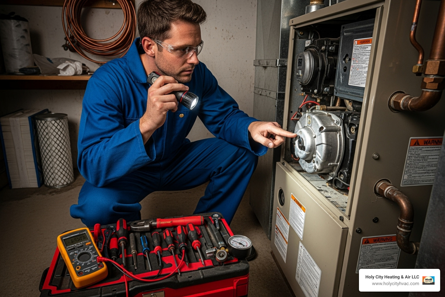 HVAC technician performing tune-up - emergency heater repair