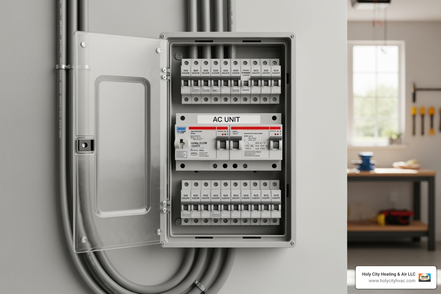 modern electrical panel with dedicated breaker for AC unit - add central air to house