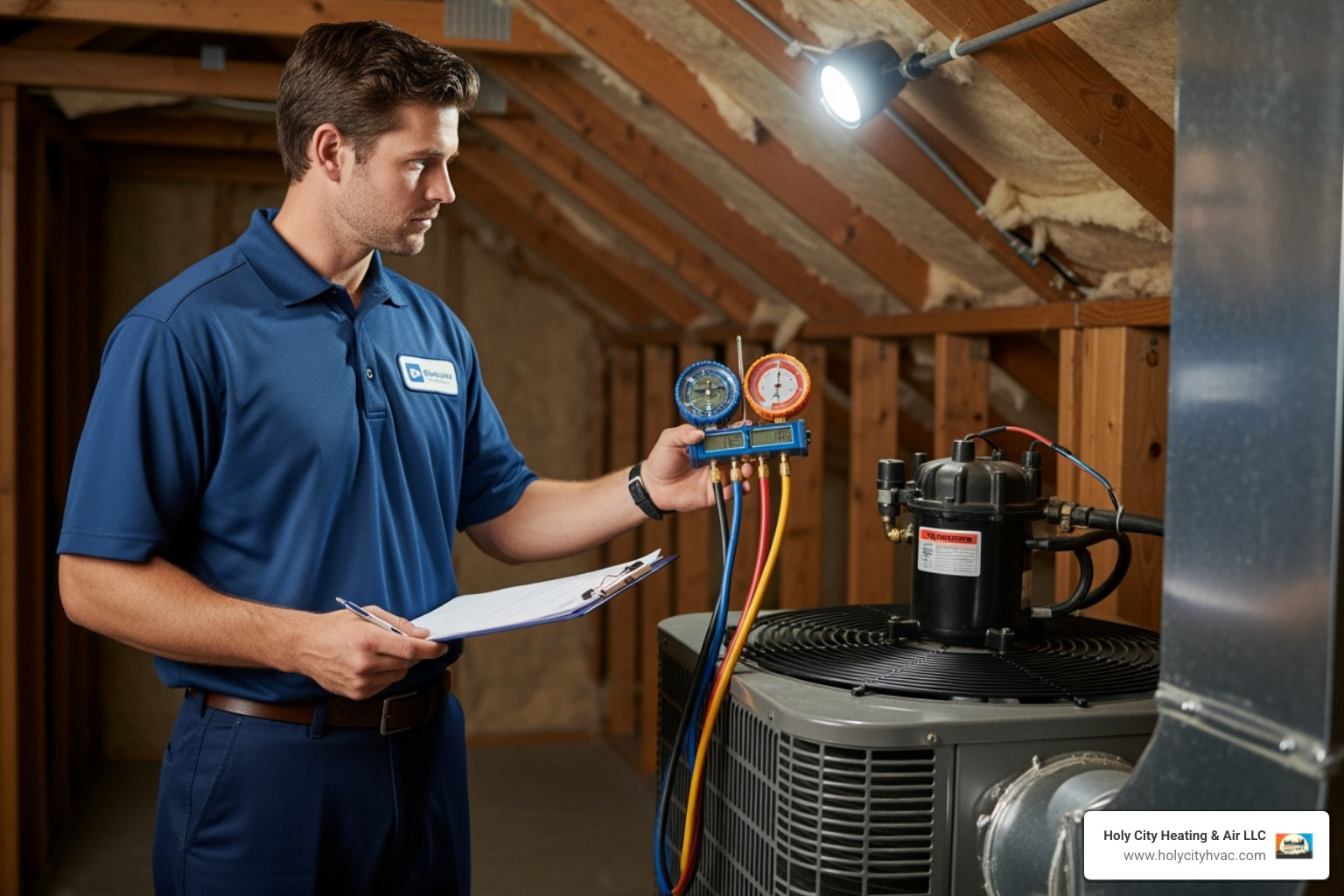 HVAC professional performing home assessment - add central air to house