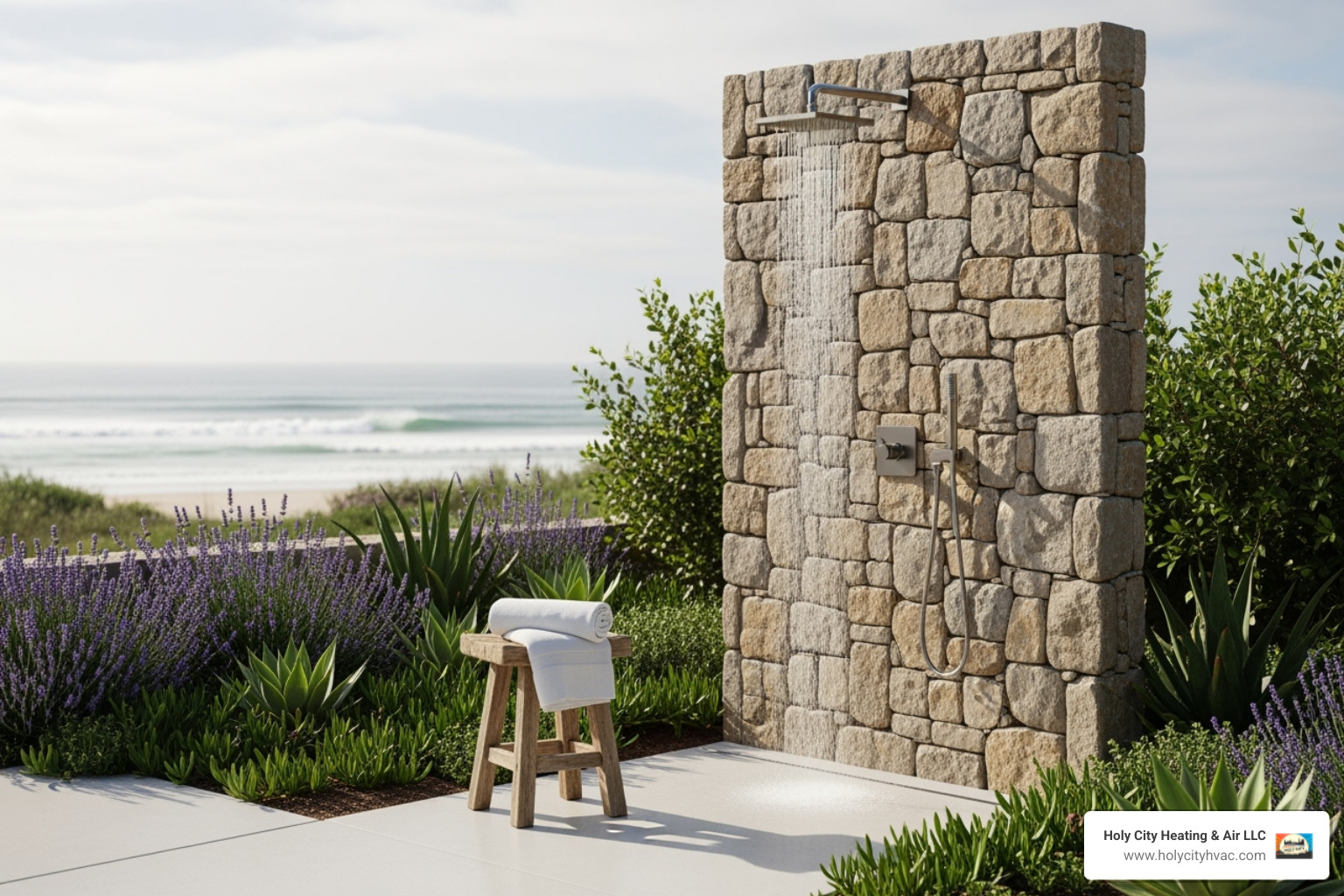 modern minimalist outdoor shower with rainfall head - Coastal outdoor shower