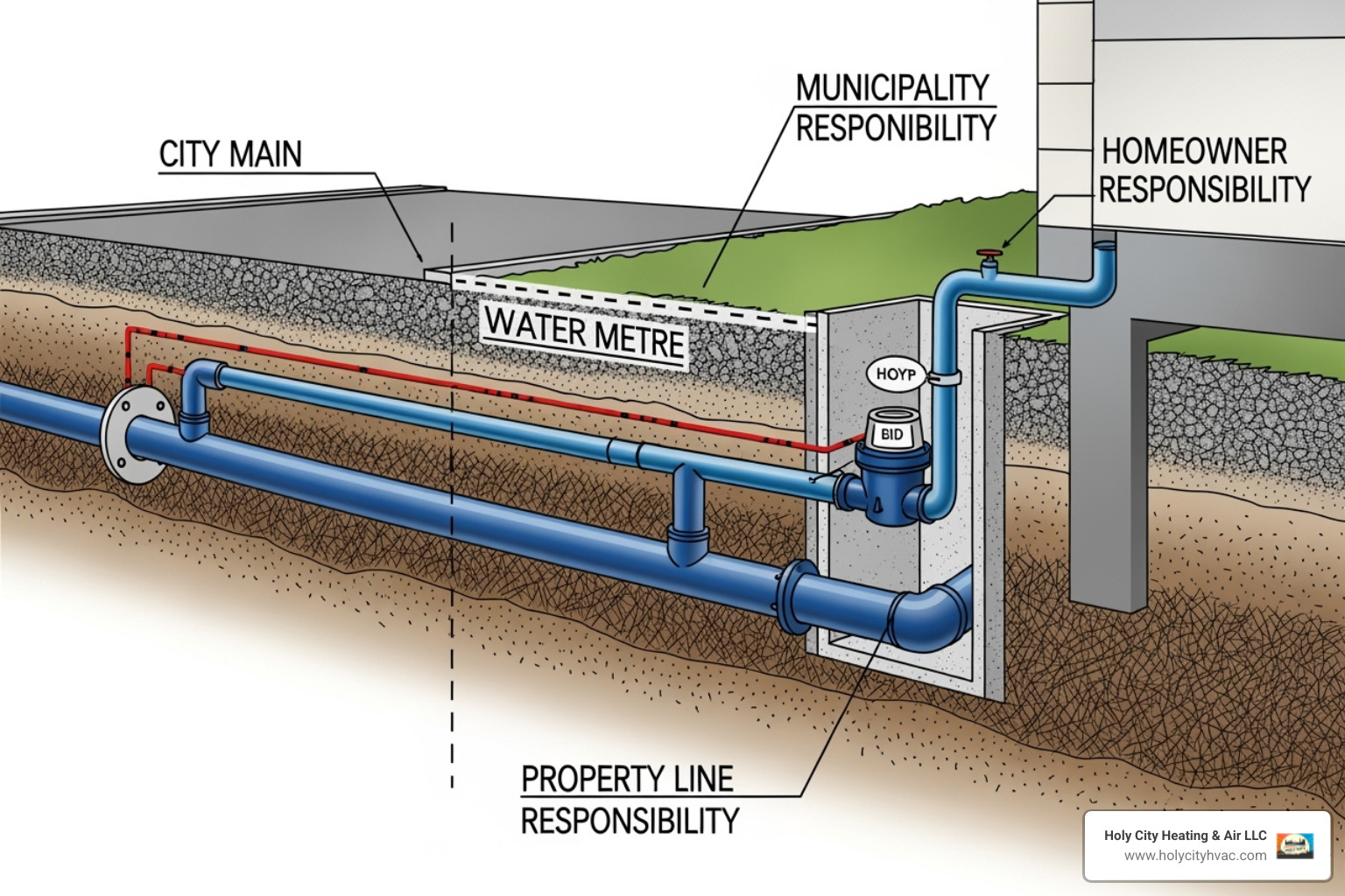 diagram showing property line responsibility - water main repair