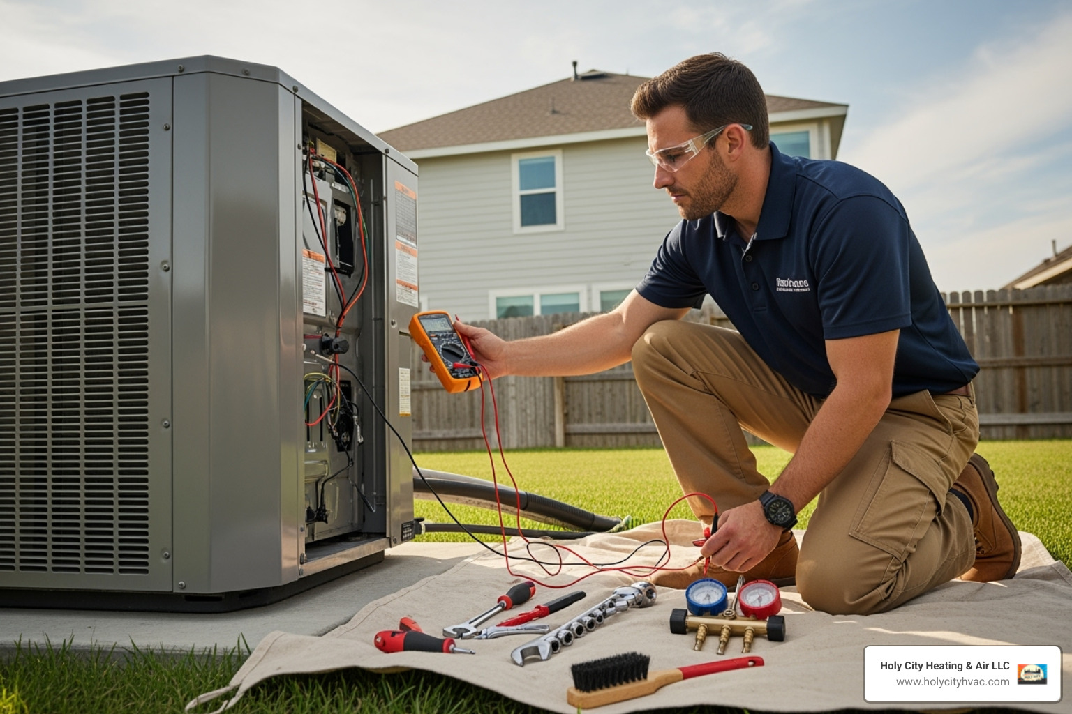 Technician performing routine AC maintenance - charleston air conditioning repair