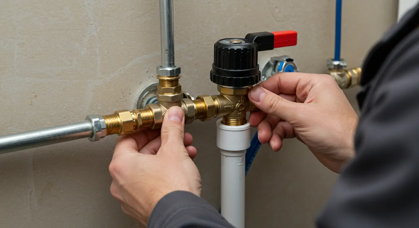 A close-up of a technician installing a new valve on pipes