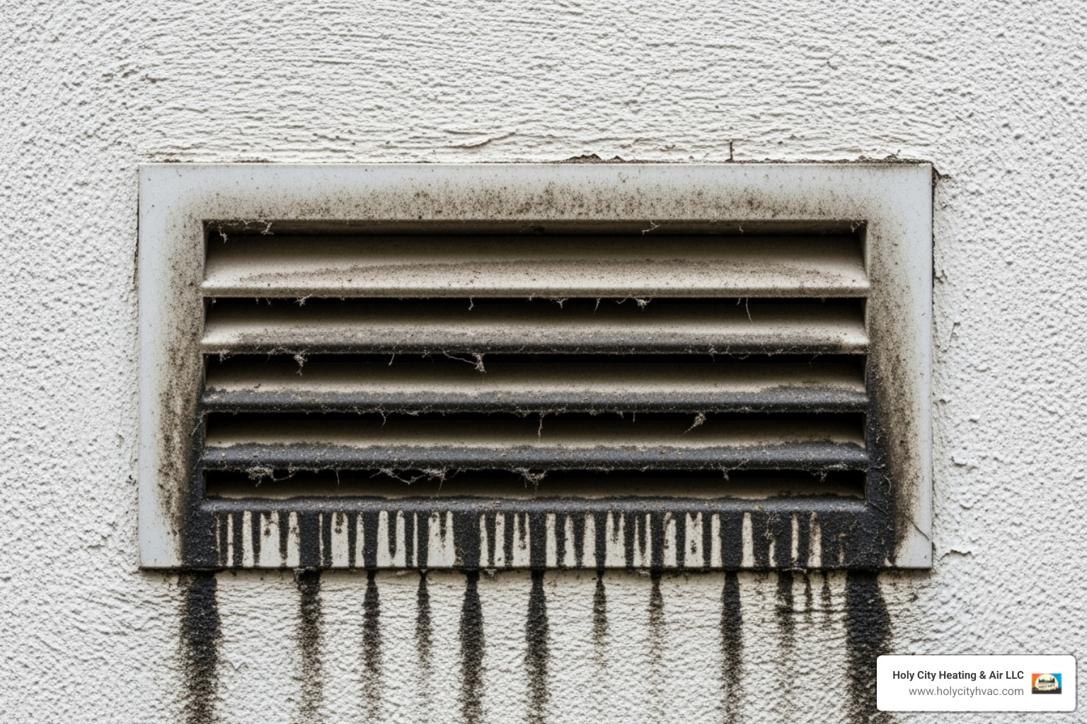 a dusty air vent with streaks on the wall - hvac ductwork repair