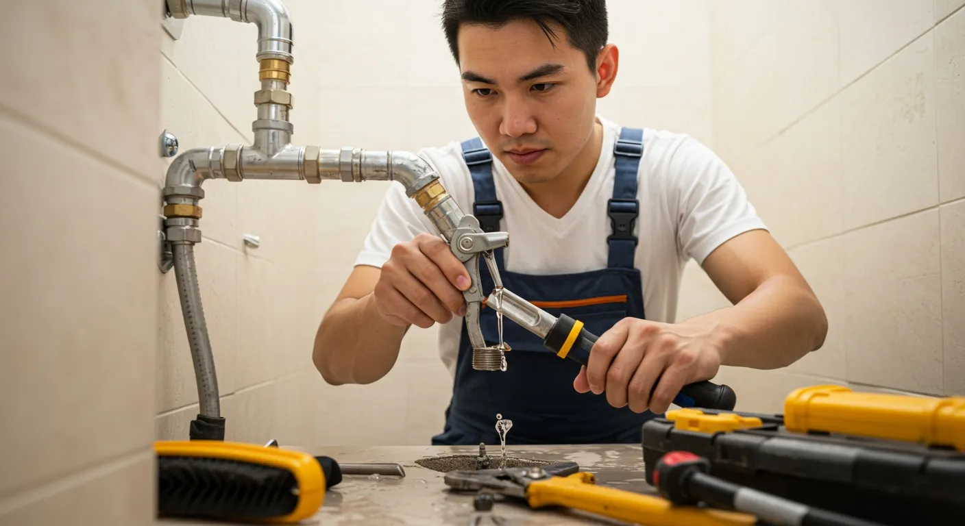 man fixing pipes