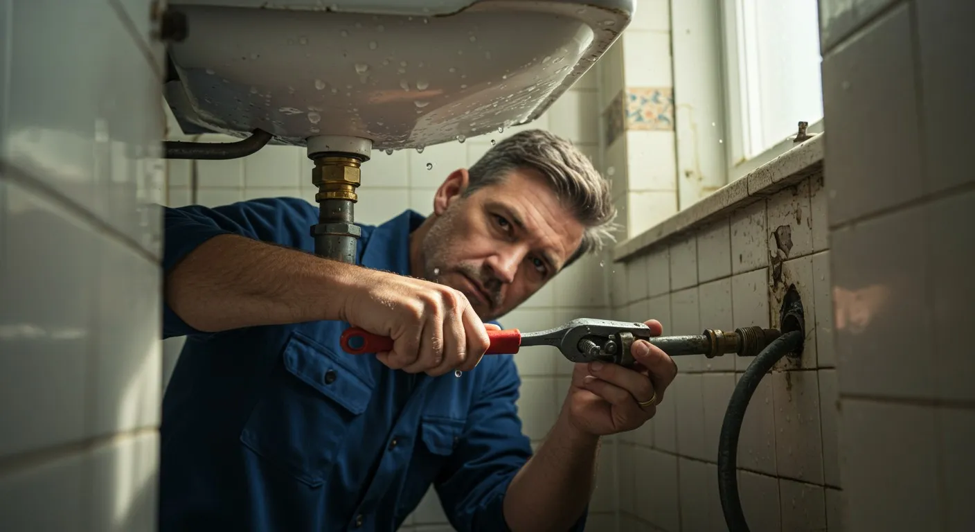man fixing bathroom pipes.